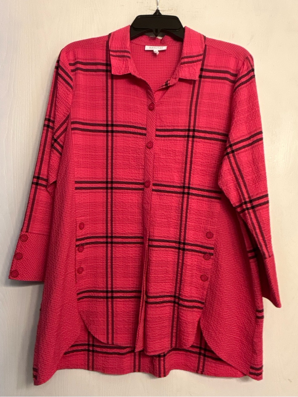 Habitat NWOT Contemporary Artistic Plaid  Bright Ladies Button-Front Tunic Sz M.
